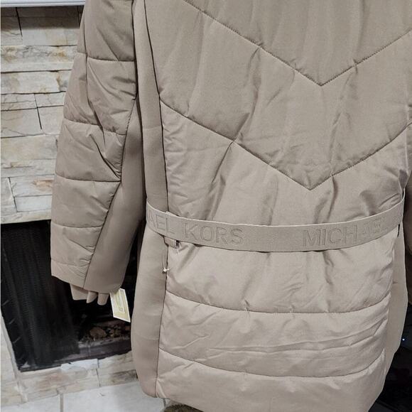 Michael Kors tan Taupe long puffer coat faux fur trim plus size 3X NEW!!! - Picture 14 of 14